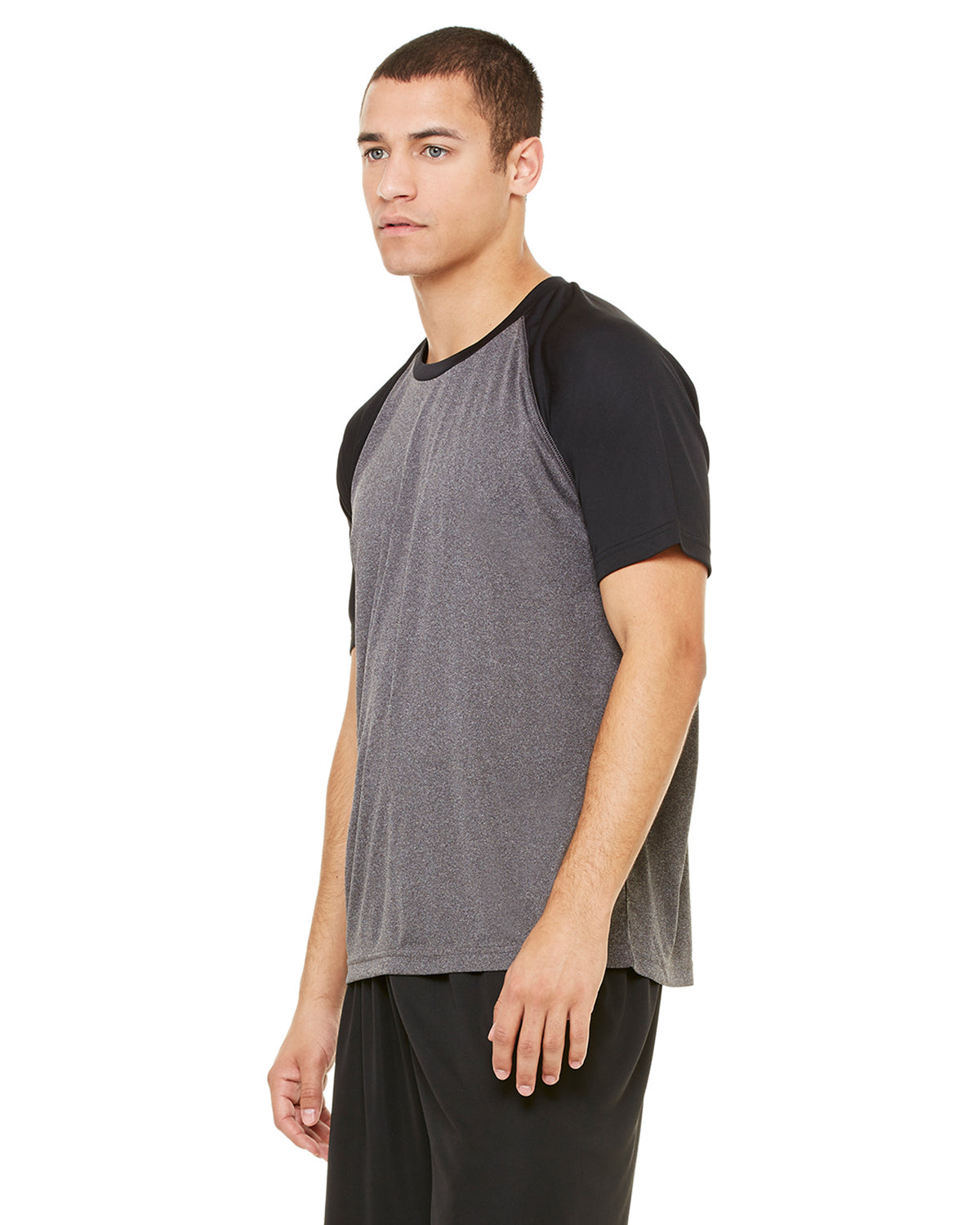 Unisex Performance Short-Sleeve Raglan T-Shirt - Dark Gray Heather / Black