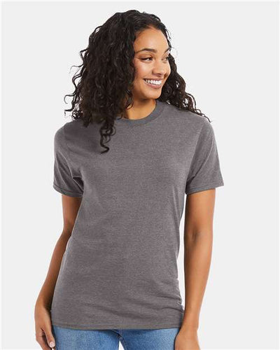 Hanes 5180 Oxford Grey — on model front