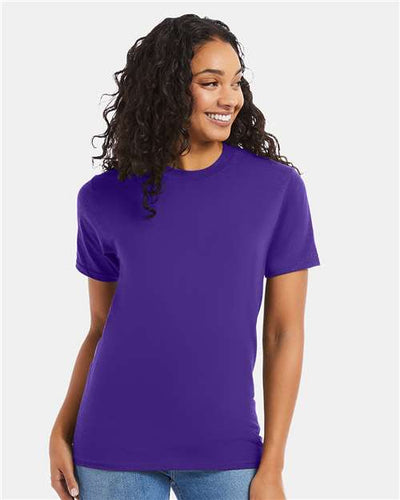 Hanes 5180 Purple — on model front