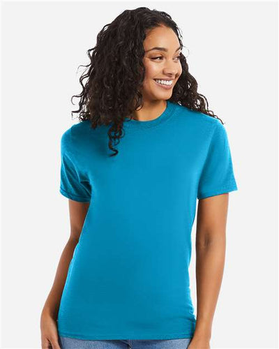 Hanes 5180 Teal — on model front