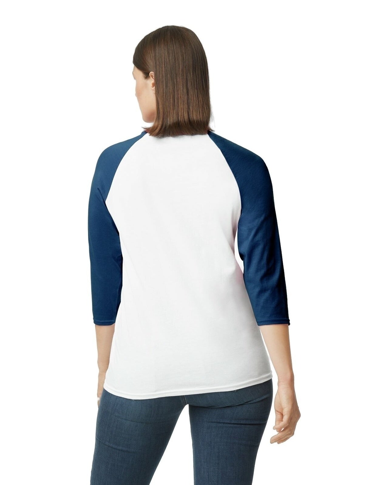 Unisex Heavy Cotton��� 3/4-Raglan Sleeve T-Shirt - White / Navy