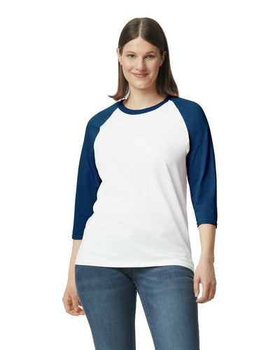Unisex Heavy Cotton��� 3/4-Raglan Sleeve T-Shirt - White / Navy