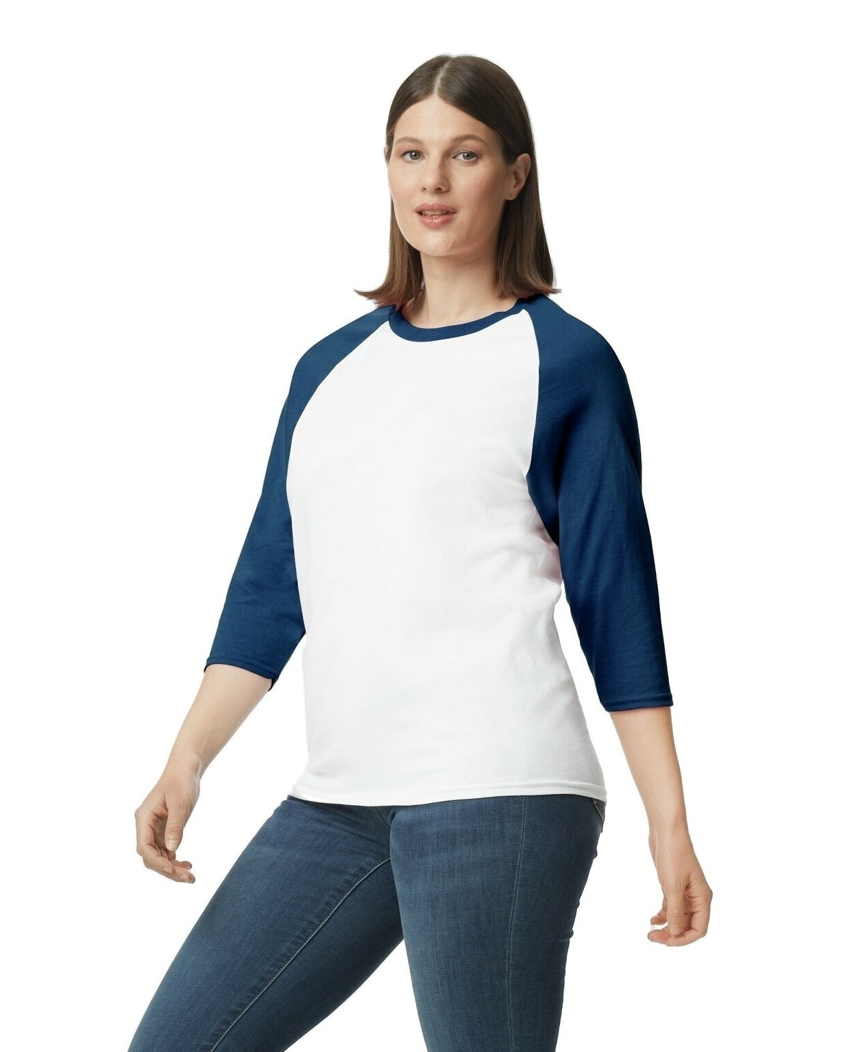 Unisex Heavy Cotton��� 3/4-Raglan Sleeve T-Shirt - White / Navy