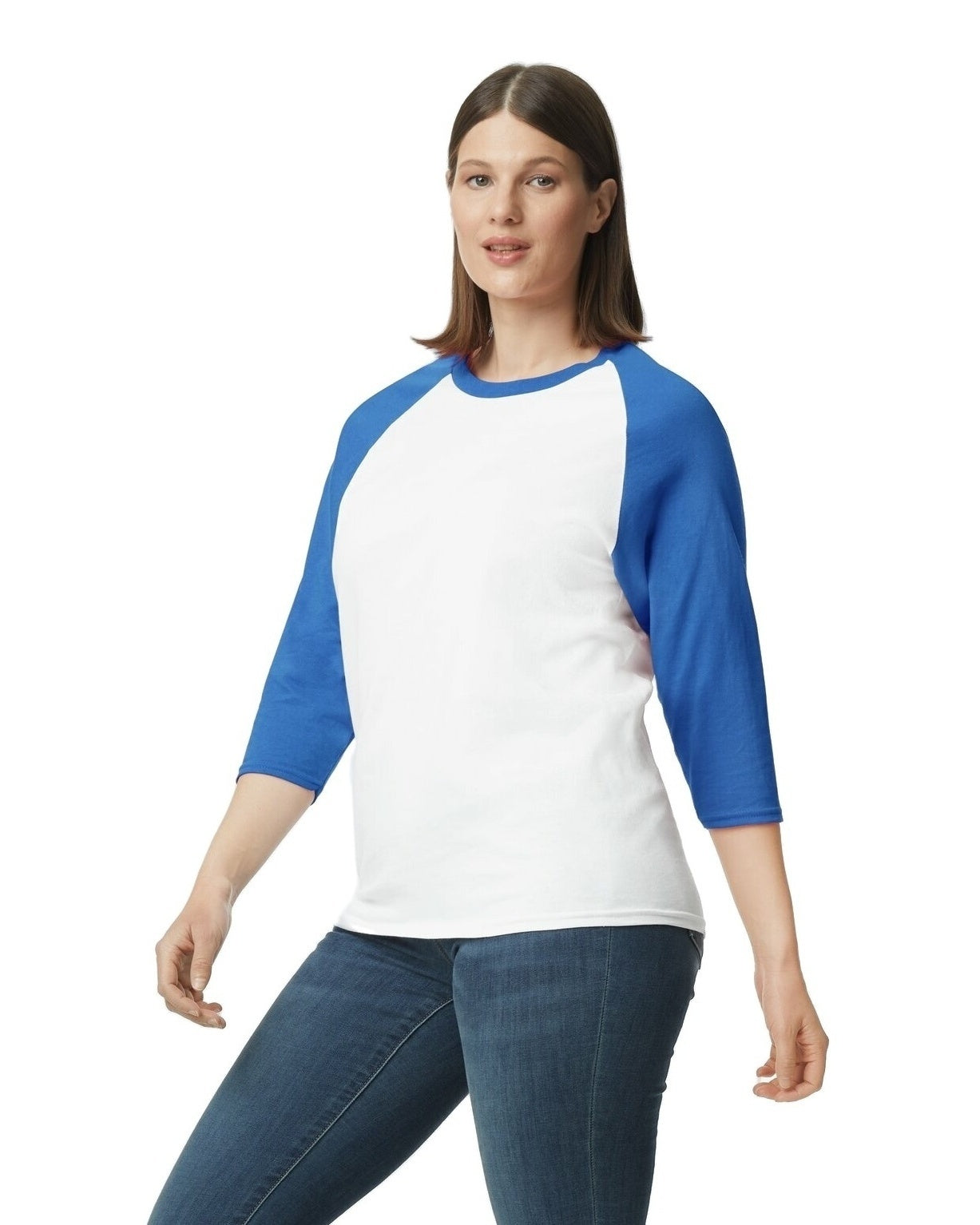 Unisex Heavy Cotton��� 3/4-Raglan Sleeve T-Shirt - White / Royal