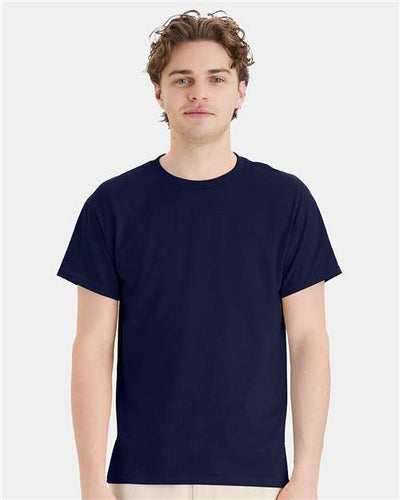 Hanes 5170 Navy — on model front