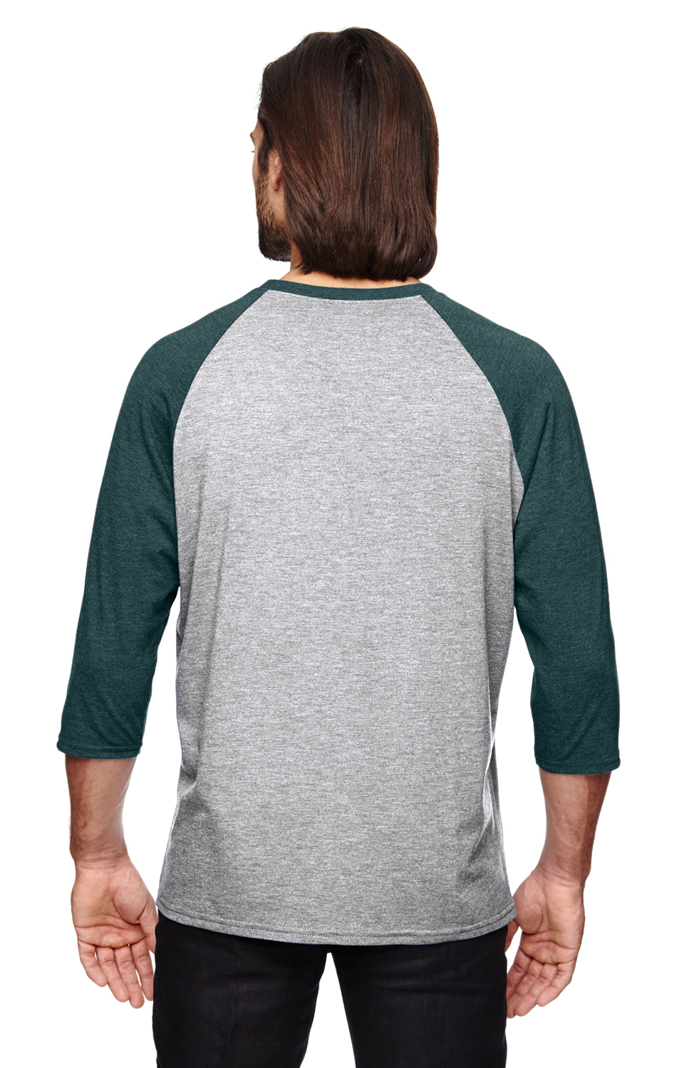 Unisex Triblend 3/4-Sleeve Raglan T-Shirt - Heather Gray / Heather Dark Green