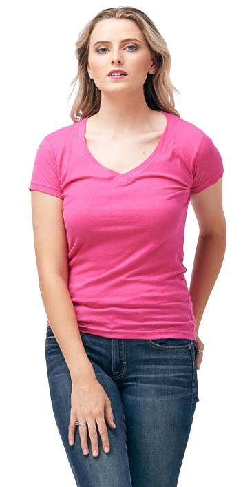 Women's Slim Fit Fine Jersey V-Neck - Fuchsia