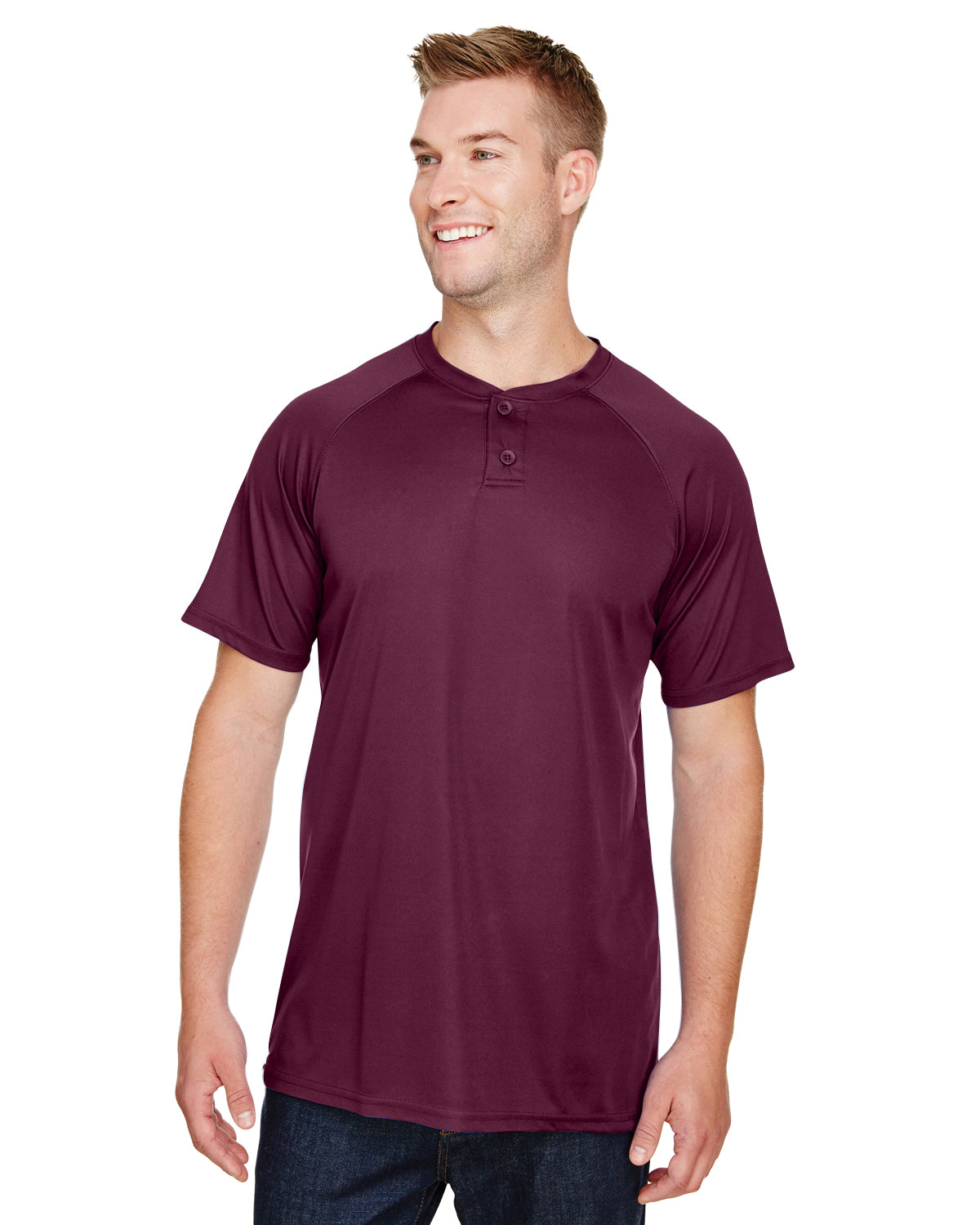 Unisex Attain 2-Button Baseball Jersey - Maroon