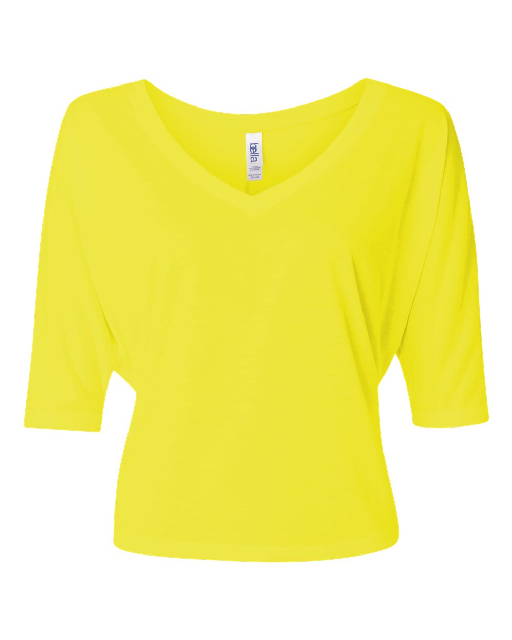 Women's Flowy Boxy Half-Sleeve V-Neck T-Shirt - Neon Yellow