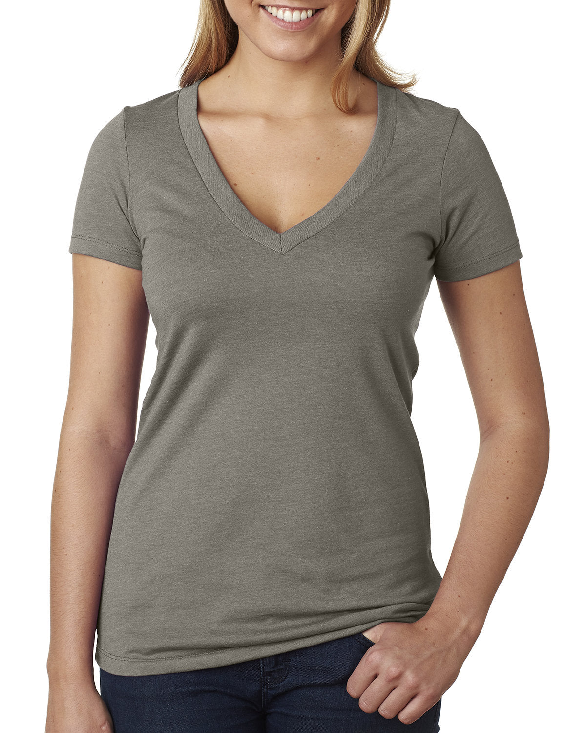 Women's CVC Deep V - Warm Gray
