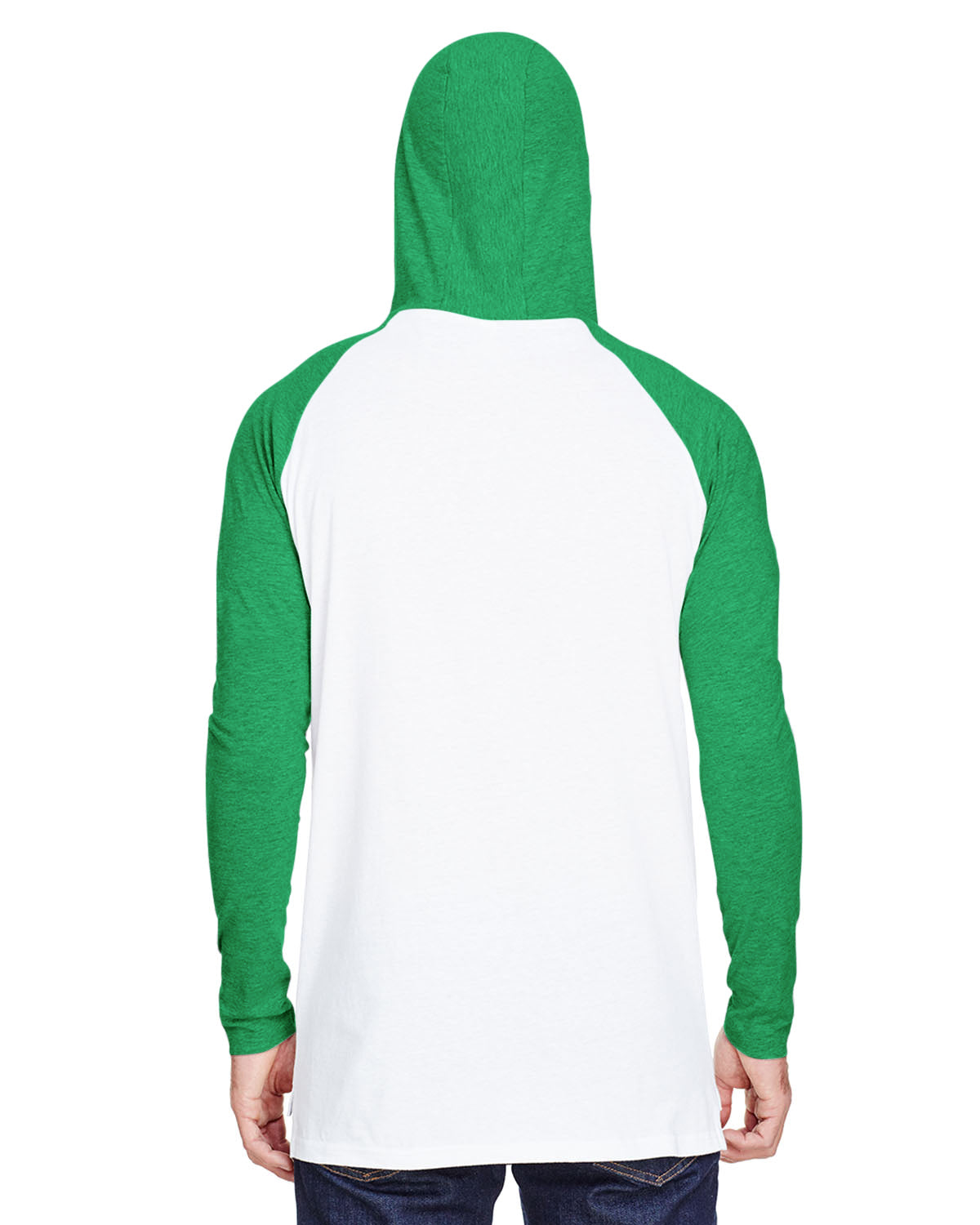 Men's Hooded Raglan Long Sleeve Fine Jersey T-Shirt - B White / Vintage Green/ Ttn