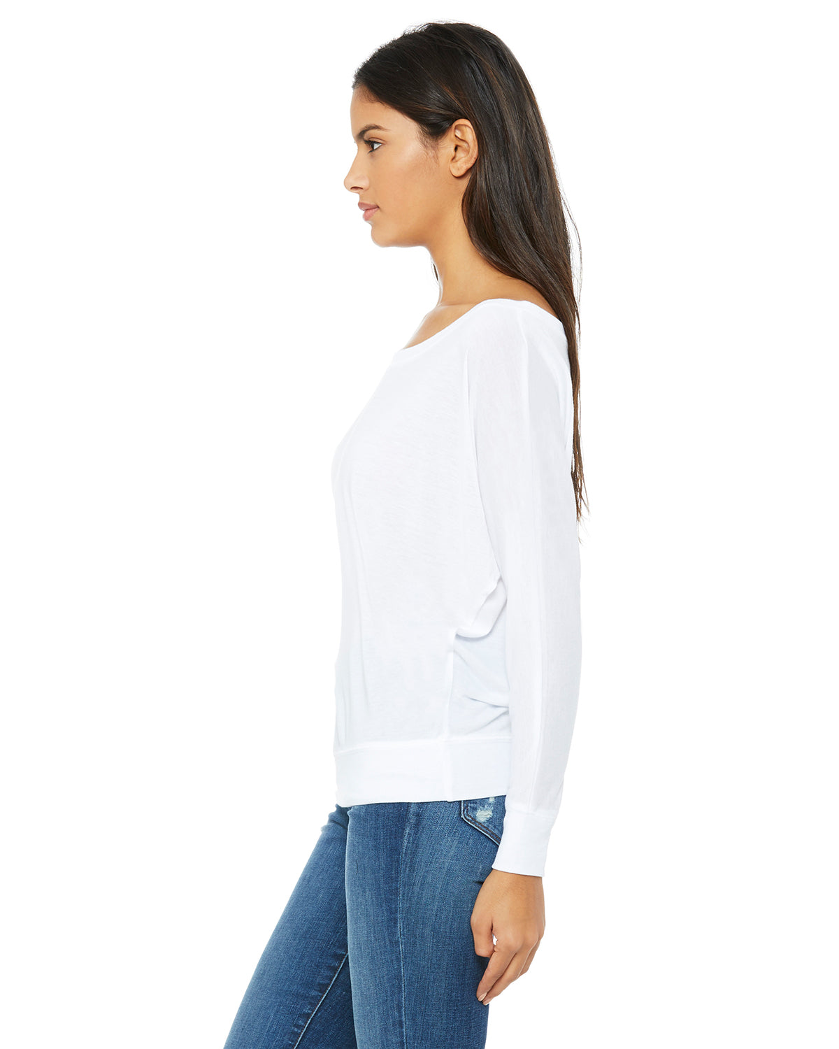 Women's Flowy Long-Sleeve Off Shoulder T-Shirt - White