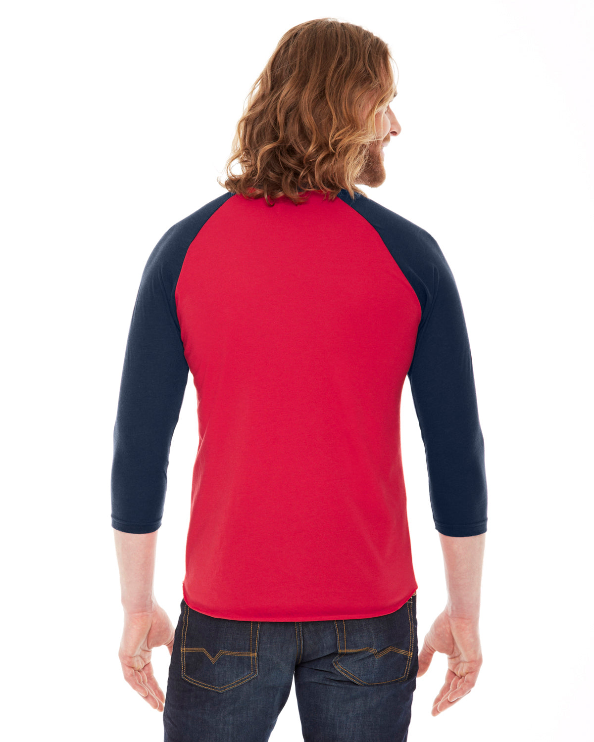 Unisex Poly-Cotton 3/4-Sleeve Raglan T-Shirt - Red / Navy