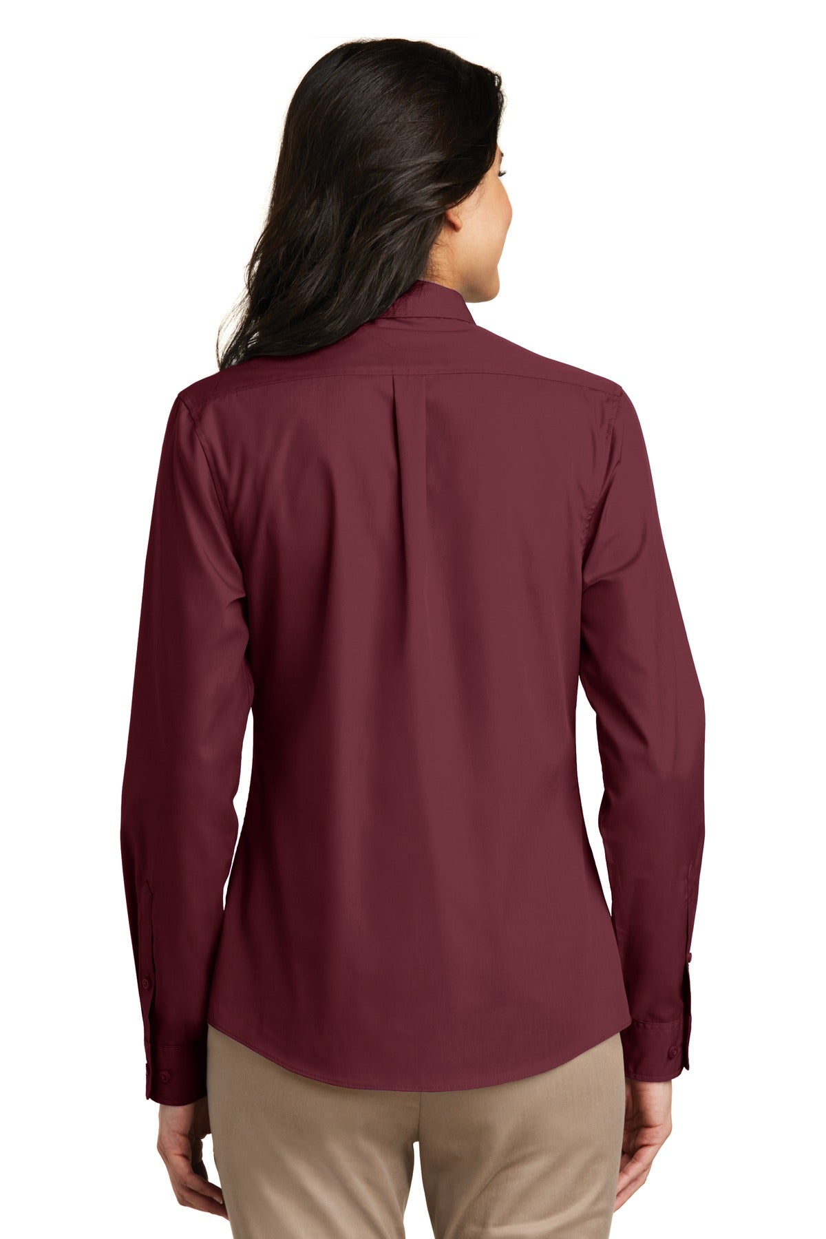 Women's Long Sleeve Carefree Poplin Shirt - Burgundy