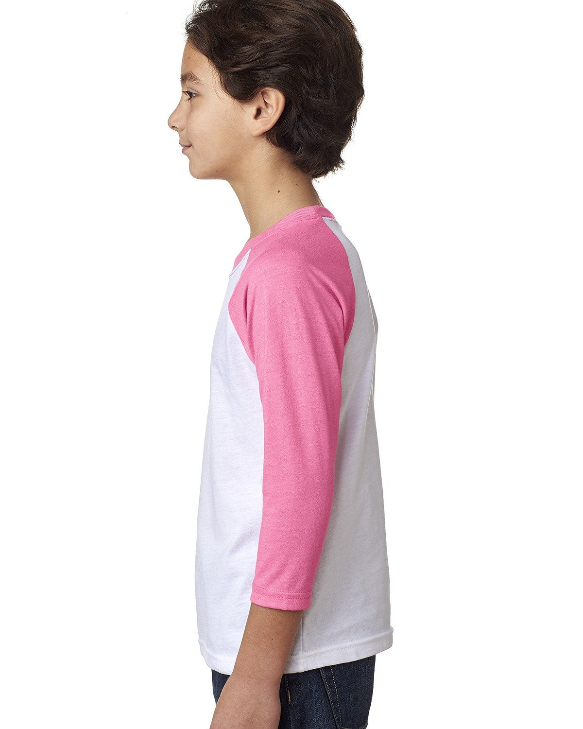 Youth CVC 3/4-Sleeve Raglan - Hot Pink / White