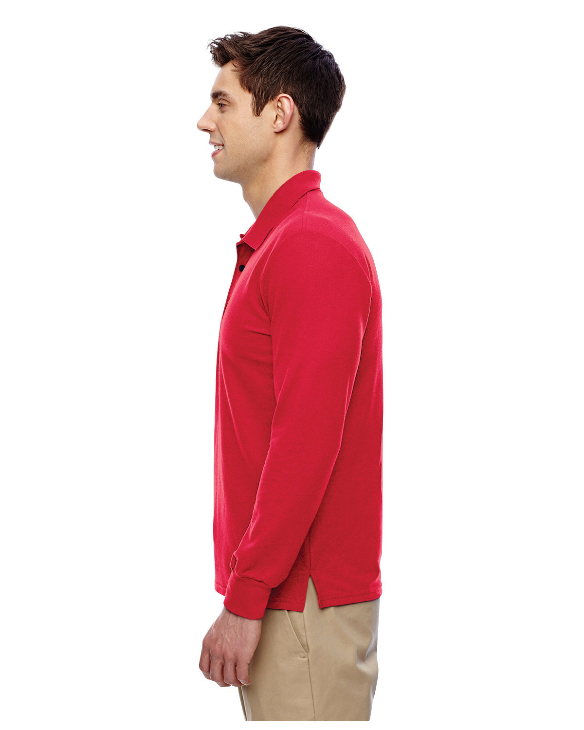 Unisex Double Piqué Long-Sleeve Polo - Red