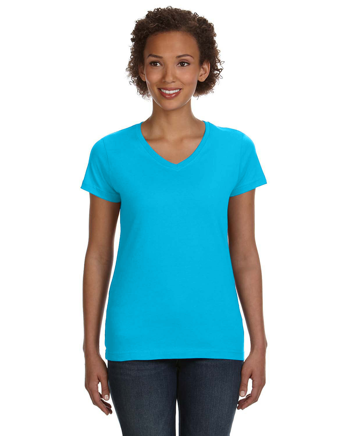 Women's V-Neck Fine Jersey T-Shirt - Aqua