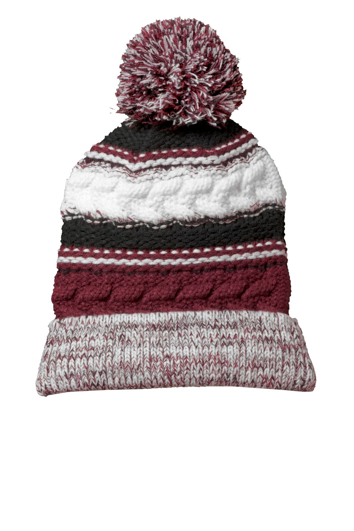 Pom Pom Team Beanie - Maroon / Black / White