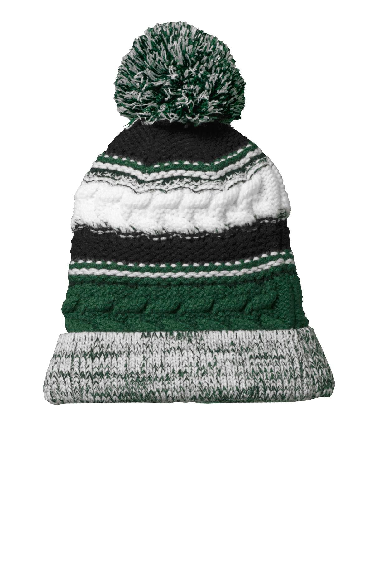 Pom Pom Team Beanie - Forest Green / Black / White