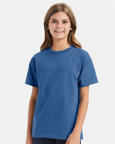 Hanes 5450 Denim Blue — on model front