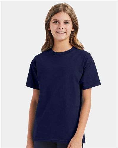 Hanes 5450 Navy — on model front