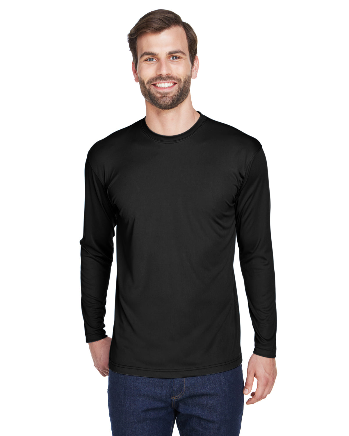 Unisex Cool & Dry Sport Long-Sleeve Performance Interlock T-Shirt - Black