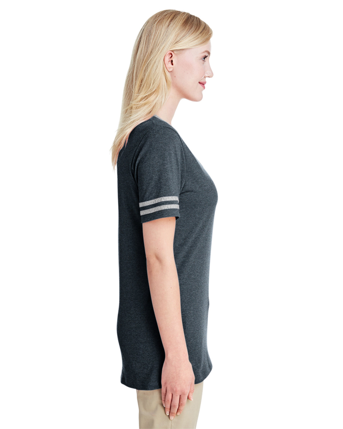 Women's TRI-BLEND Varsity V-Neck T-Shirt - Black Heather / Oxford