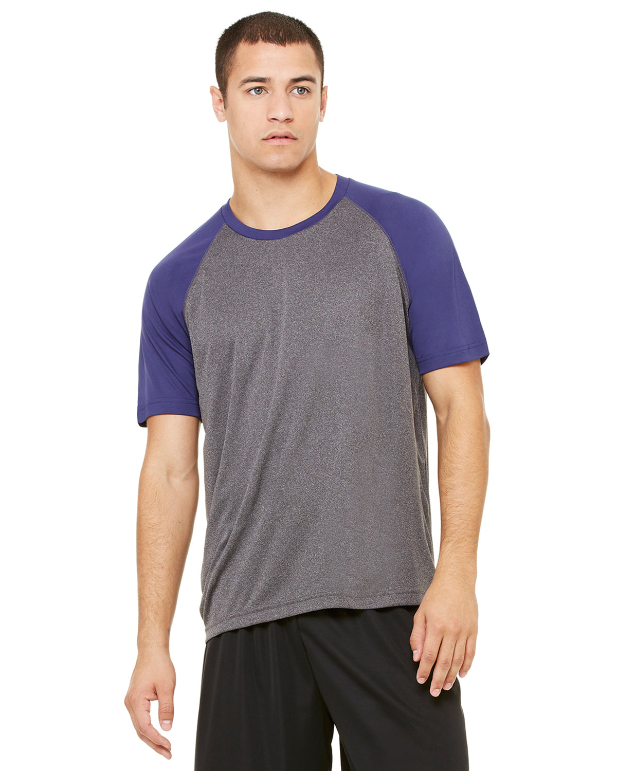 Unisex Performance Short-Sleeve Raglan T-Shirt - Dark Gray Heather / Sport Navy