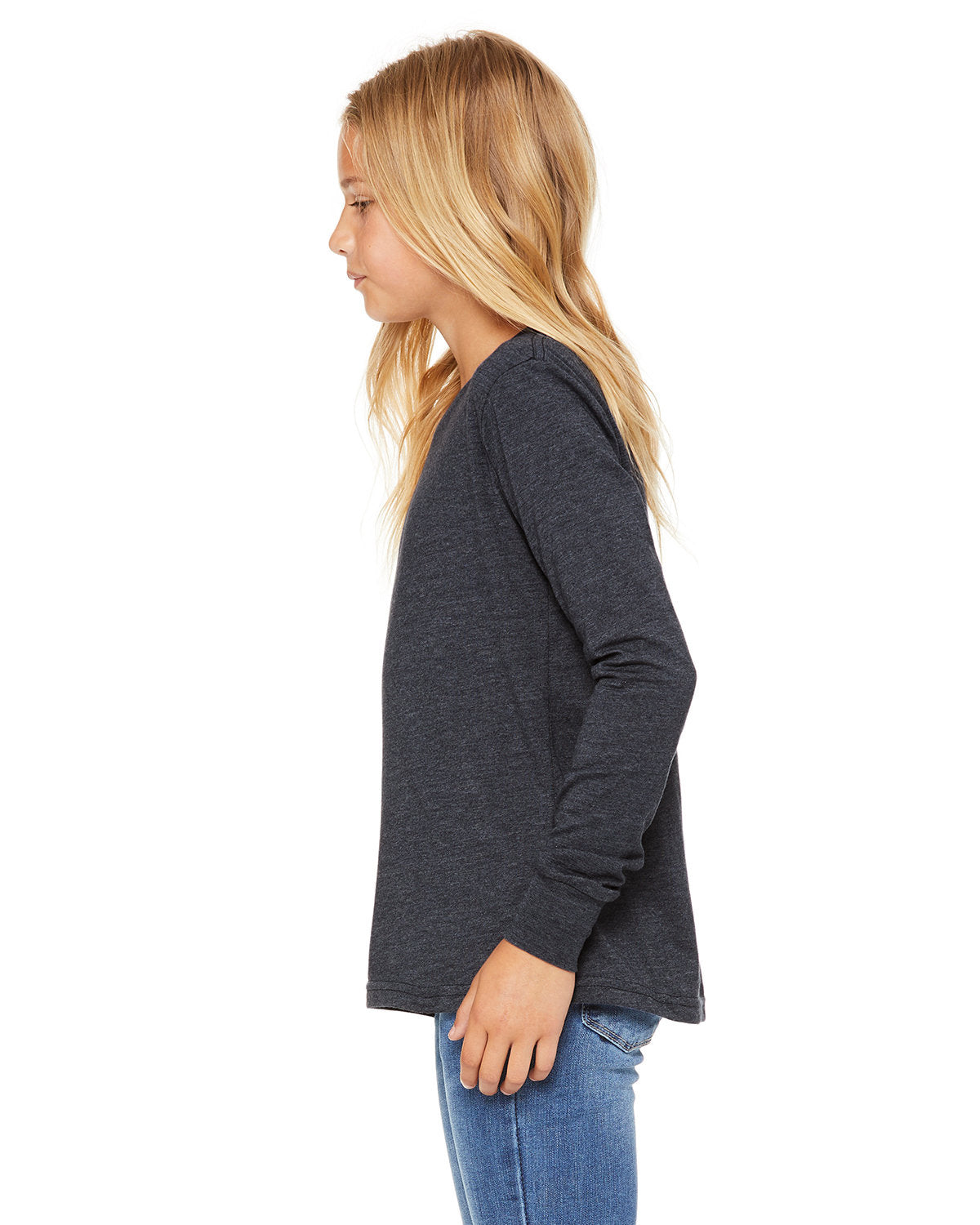 Youth Heather CVC Long Sleeve Tee - Heather Navy