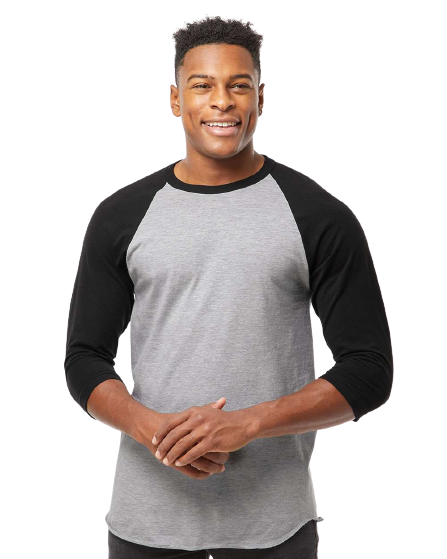 Unisex Fine Jersey Raglan Tee - Heather Gray / Black