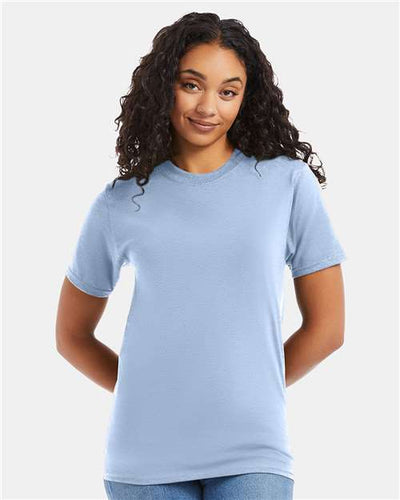 Hanes 5180 Light Blue — on model front