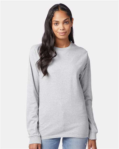 Hanes 5586 Ash — on model front