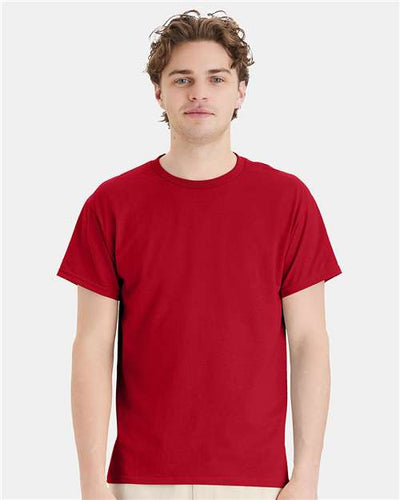 Hanes 5170 Deep Red — on model front