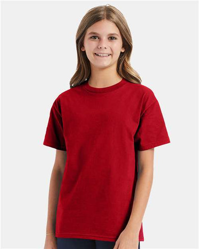 Hanes 5450 Deep Red — on model front