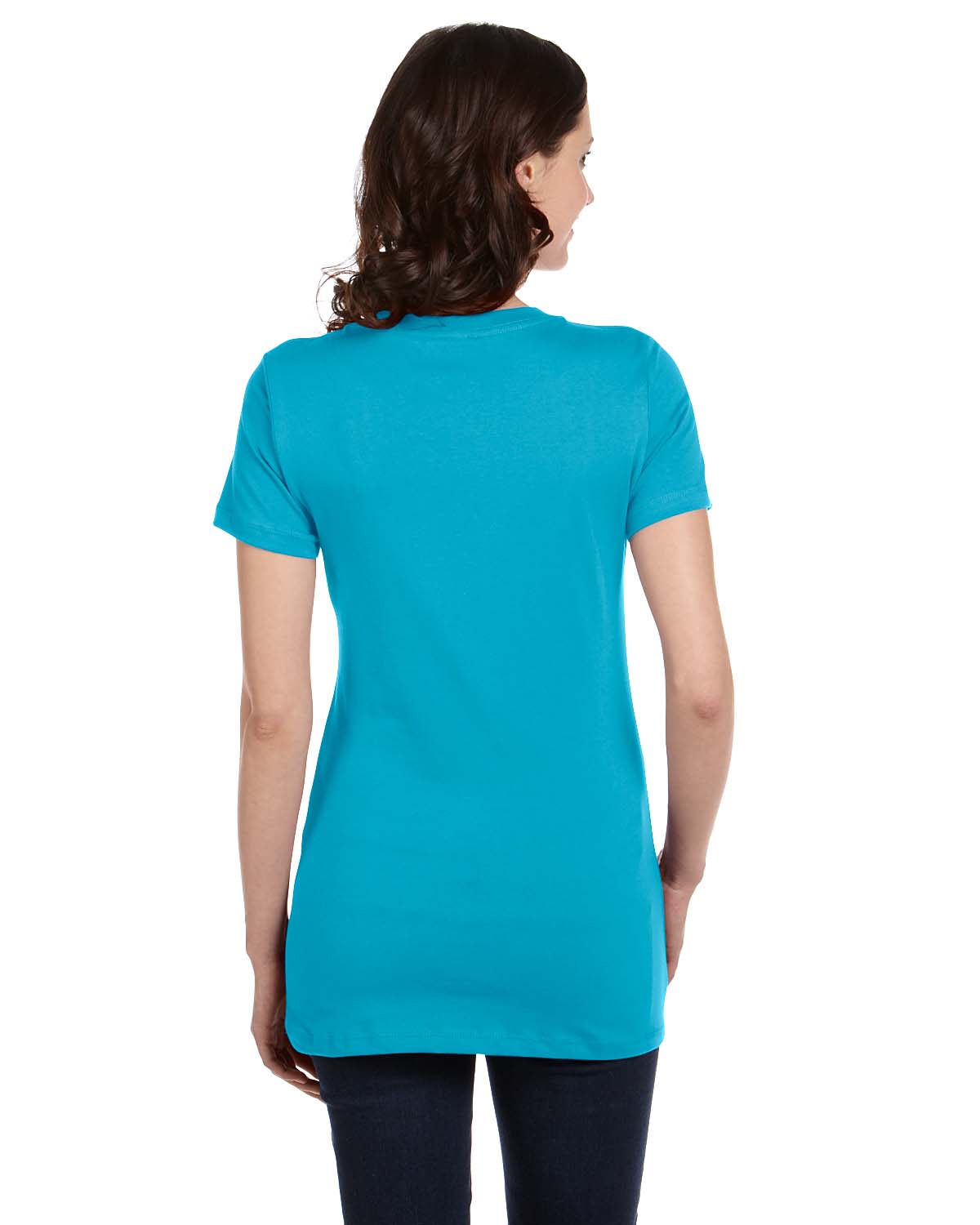 Ladies' Jersey Short-Sleeve Deep V-Neck T-Shirt - Turquoise