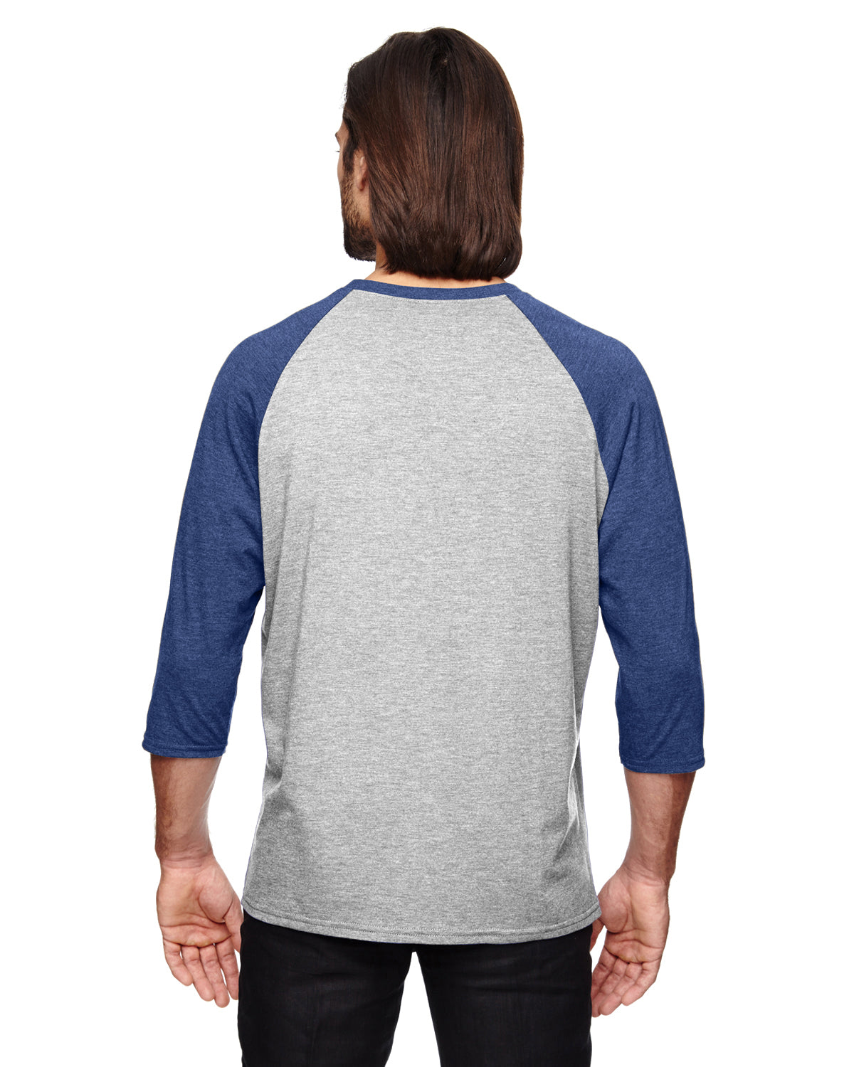 Unisex Triblend 3/4-Sleeve Raglan T-Shirt - Heather Gray / Heather Blue