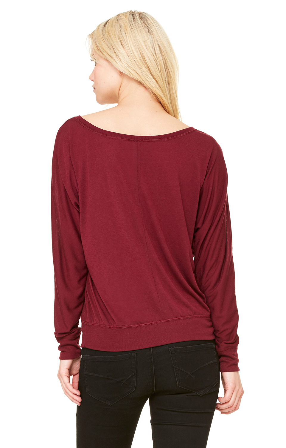 Women's Flowy Long-Sleeve Off Shoulder T-Shirt - Maroon