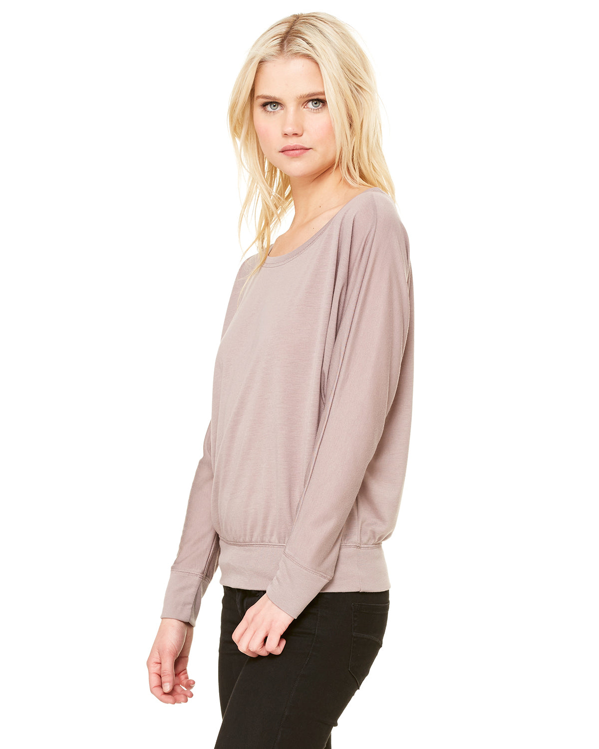 Women's Flowy Long-Sleeve Off Shoulder T-Shirt - Pebble Brown