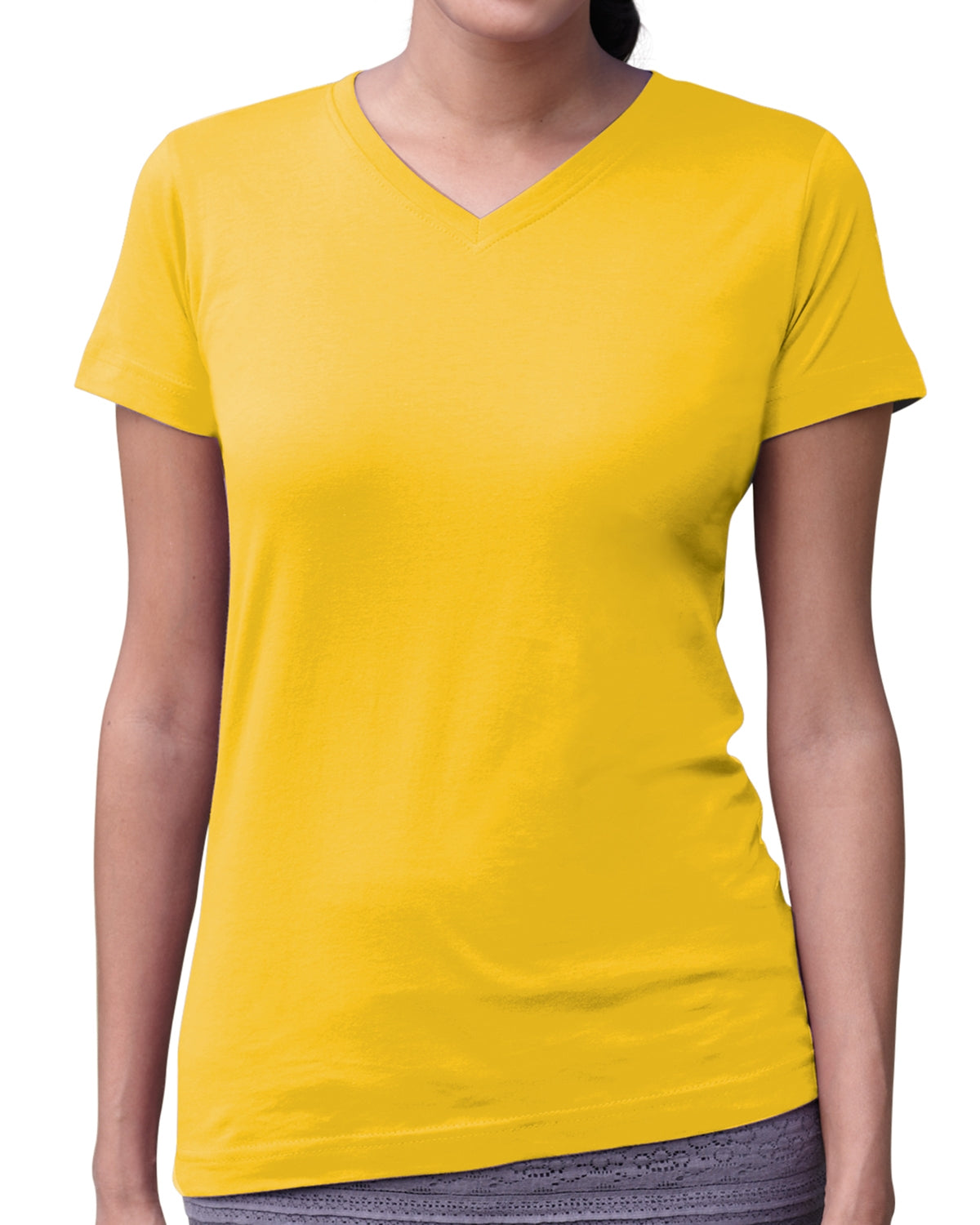 Women's V-Neck Fine Jersey T-Shirt - Yellow