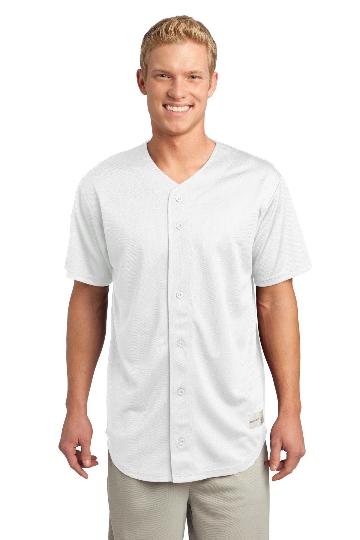 Unisex PosiCharge Tough Mesh Full-Button Jersey - White