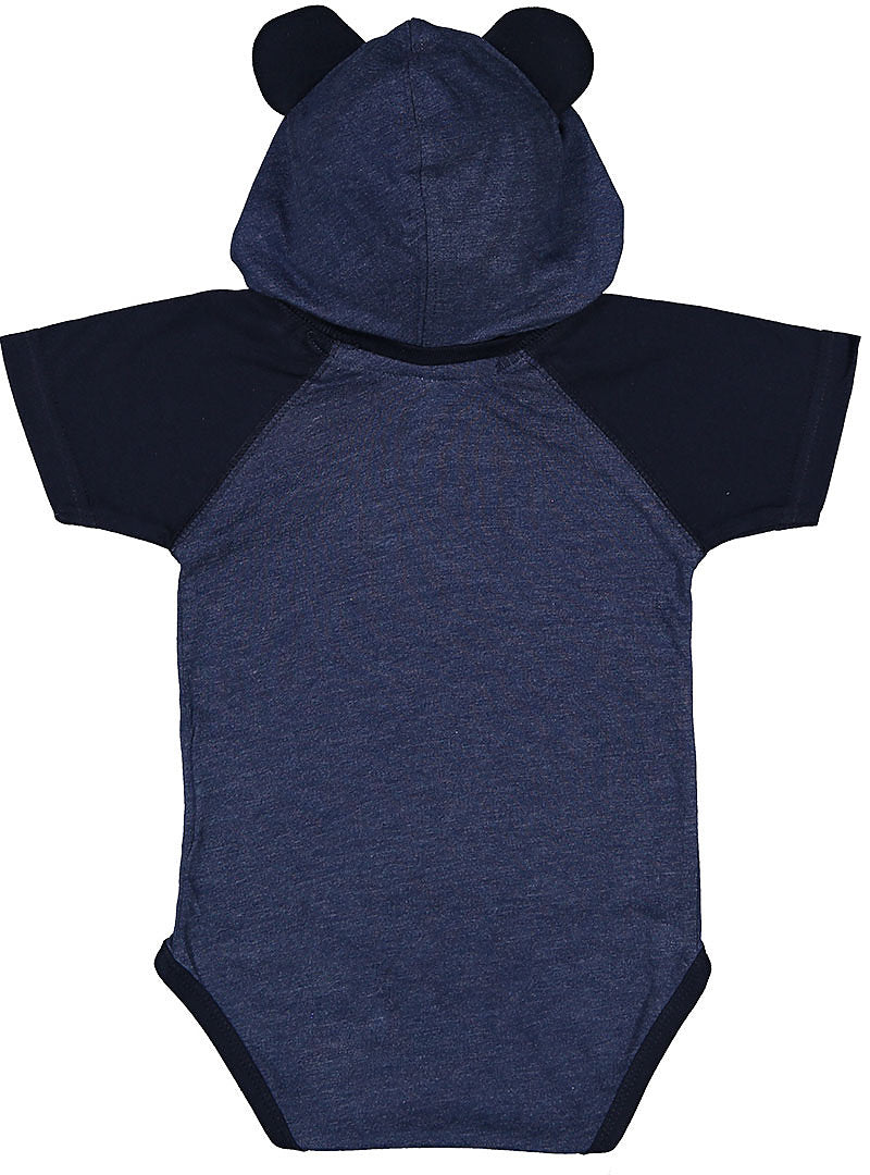 Fine Jersey Infant Short Sleeve Raglan Bodysuit with Hood & Ears - Vintage True Navy/Navy
