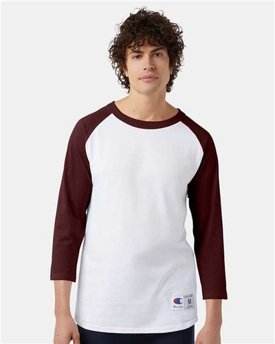 Champion T137 White/ Maroon — on model front