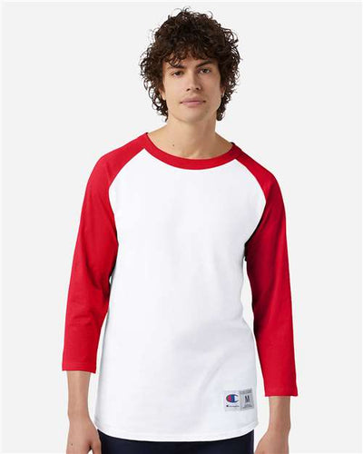 Champion T137 White/ Scarlet — on model front
