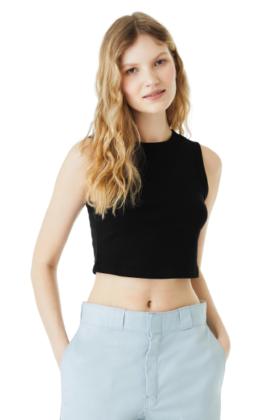 Women's Micro Rib Muscle Crop Tank - Solid Black Blend