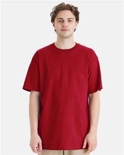 Hanes 518T Deep Red — on model front