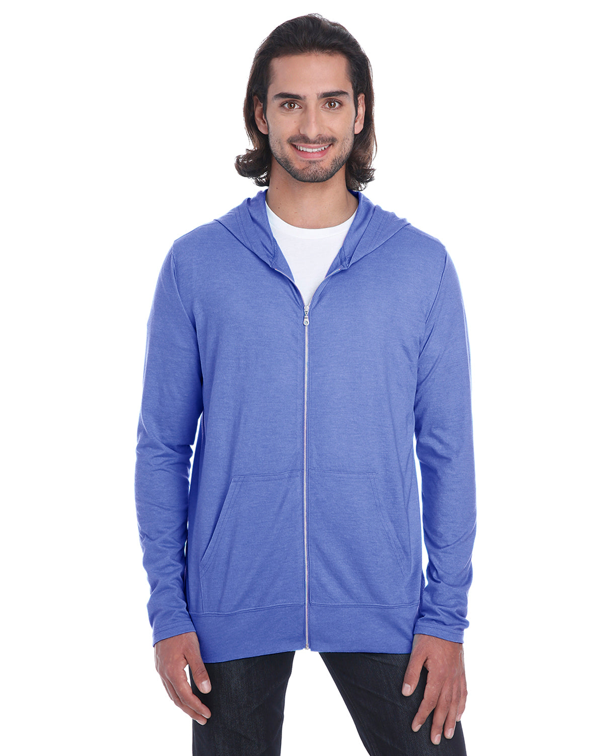 Unisex Triblend Full-Zip Jacket - Heather Blue