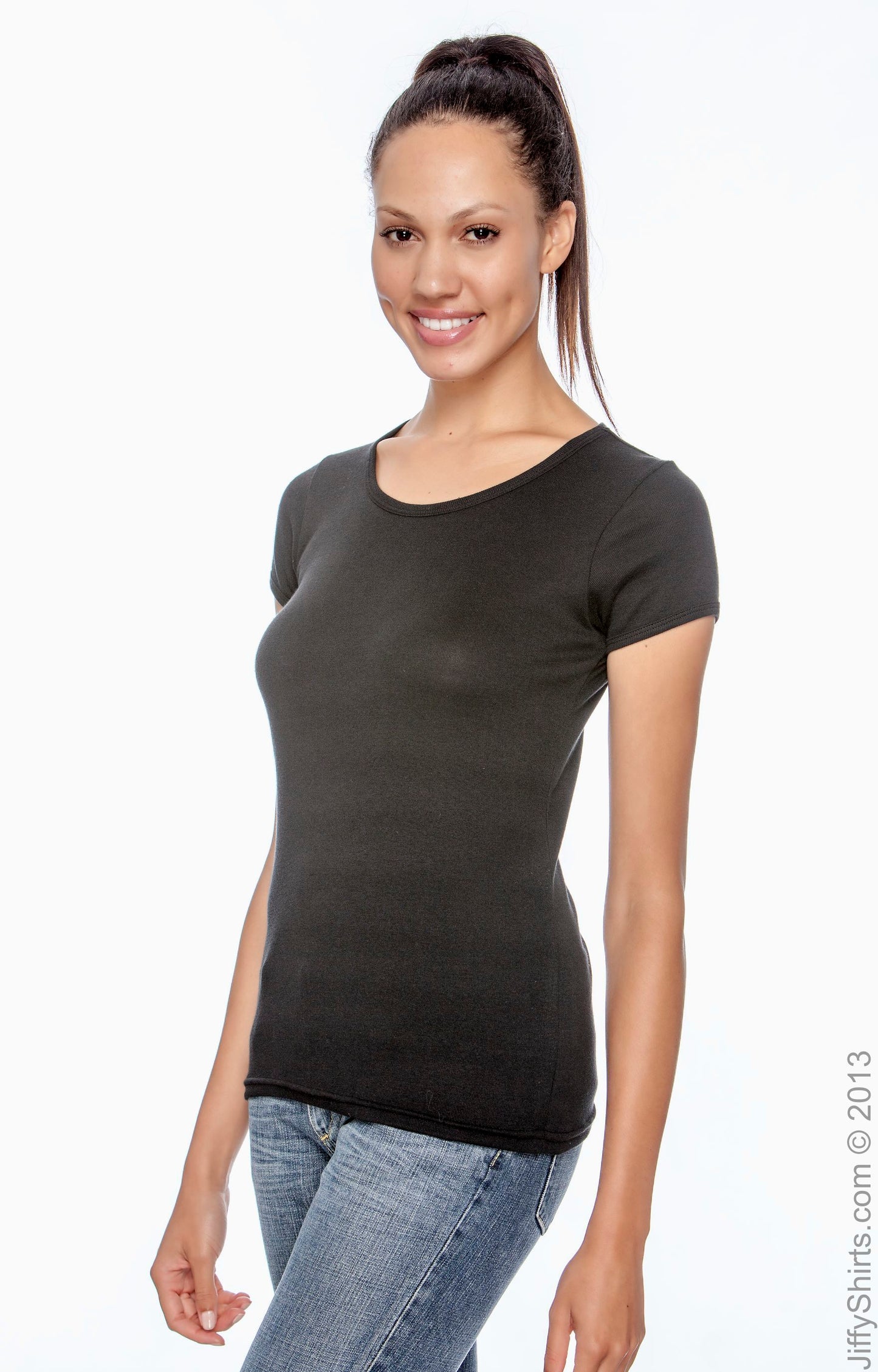Women's 1x1 Baby Rib Scoop T-Shirt - Black