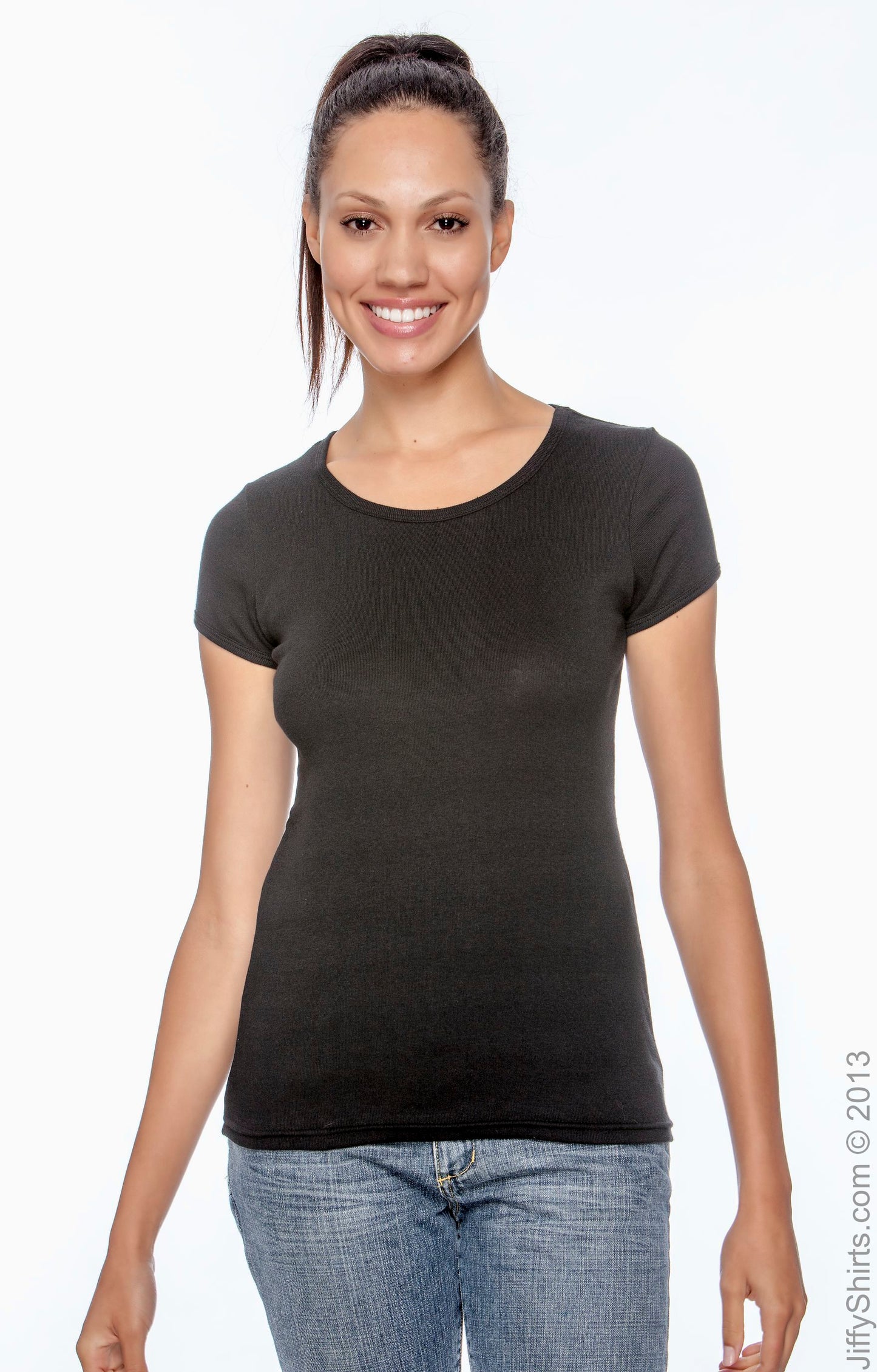 Women's 1x1 Baby Rib Scoop T-Shirt - Black