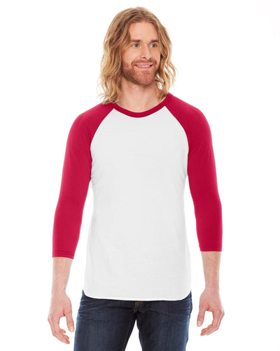 Unisex Poly-Cotton 3/4-Sleeve Raglan T-Shirt - White / Red