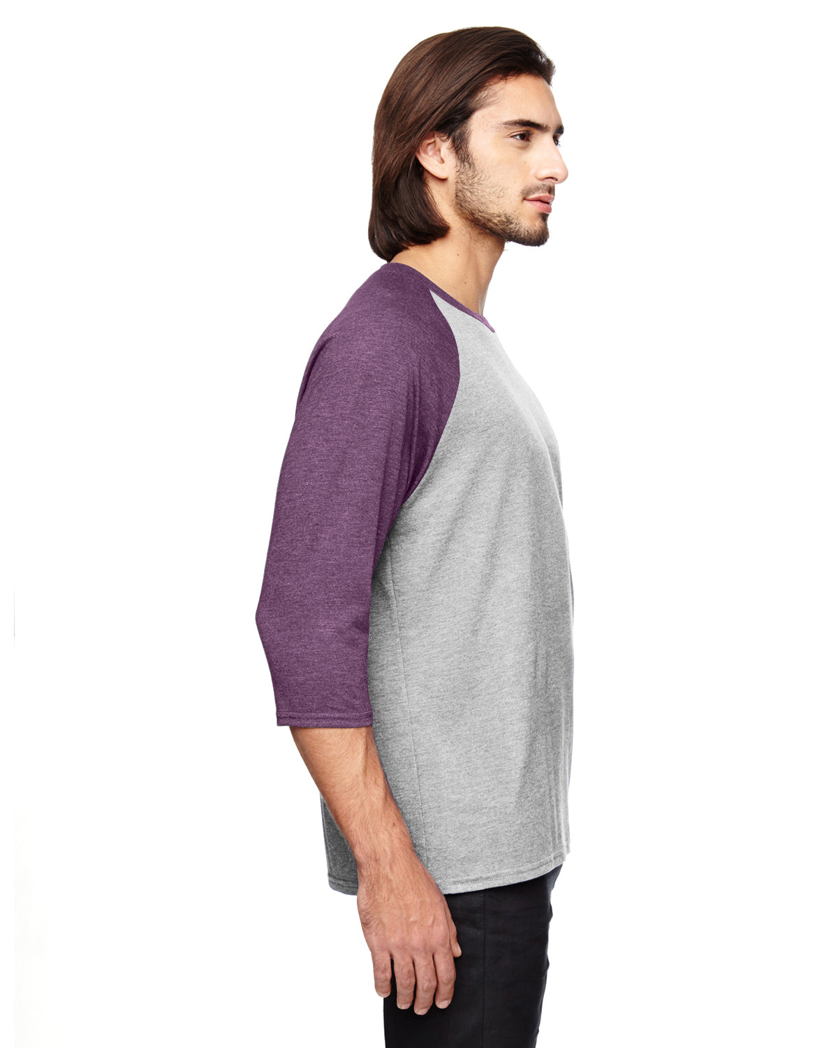 Unisex Triblend 3/4-Sleeve Raglan T-Shirt - Heather Gray / Heather Aubergine